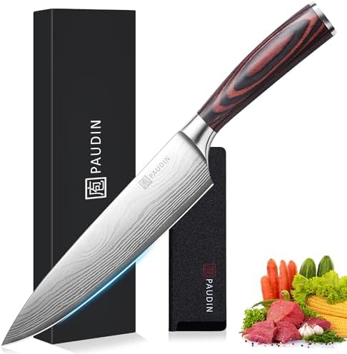 PAUDIN Chef Knife, 8 Inch High Carbon Stainless Steel Sharp Kitchen Knife with Ergonomic Handle, Gift Box for Family &amp; Restaurant