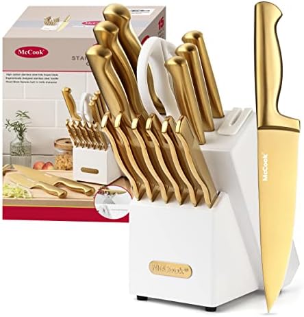 McCook Knife Set Kitchen Steel Knife Block Set w Built-in Sharpener