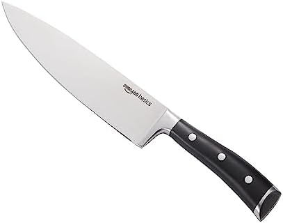 Amazon Basics Classic 8-inch Full Tang High Carbon Stainless Steel Chef's Knife, Multipurpose Kitchen Knife with Three Rivets, Silver
