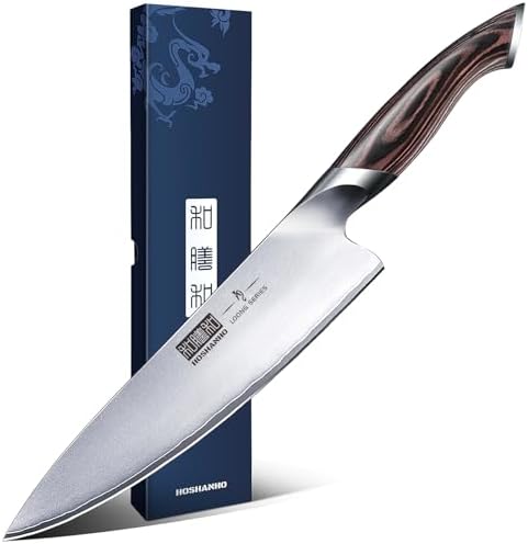 HOSHANHO Kitchen Knife in Japanese High Carbon Steel, Professional High-Class Chef's Knife 8 inch, Non-slip Ultra Sharp Cooking Knives with Ergonomic Handle