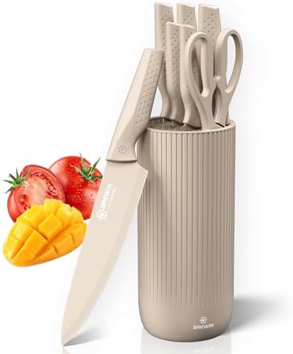 Knife Set, Brewin Kitchen Knife Set, Knives Set for Kitchen, Universal Knife Block, Utility Knife Block Set, New Home Essentials, Apartment Essentials, Camping Essentials, RV Essentials