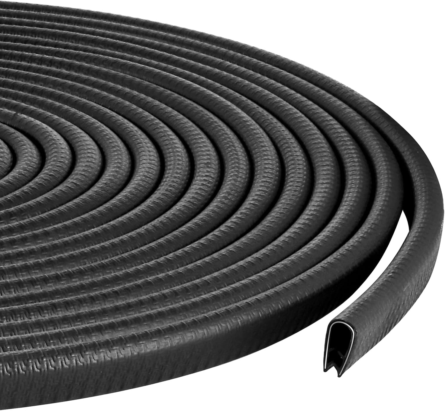 Rubber Edge Trim Guard 32.8ft/10m, Adhesive Free Door Edge Protector, U Shape Edge Seal Strip with Embedded Metal Clips Fits 3/64" to 1/4" Thick Edges (Black)
