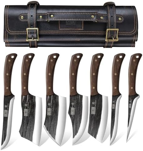 HOSHANHO Butcher Knife Set, Sharp Kitchen Knife Set &amp; Roll Bag Gift for Men
