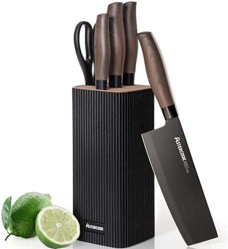 Astercook Knife Set, 6-Piece Kitchen Knife Set with Block